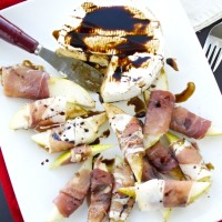 Prosciutto Wrapped Pears with Baked Brie