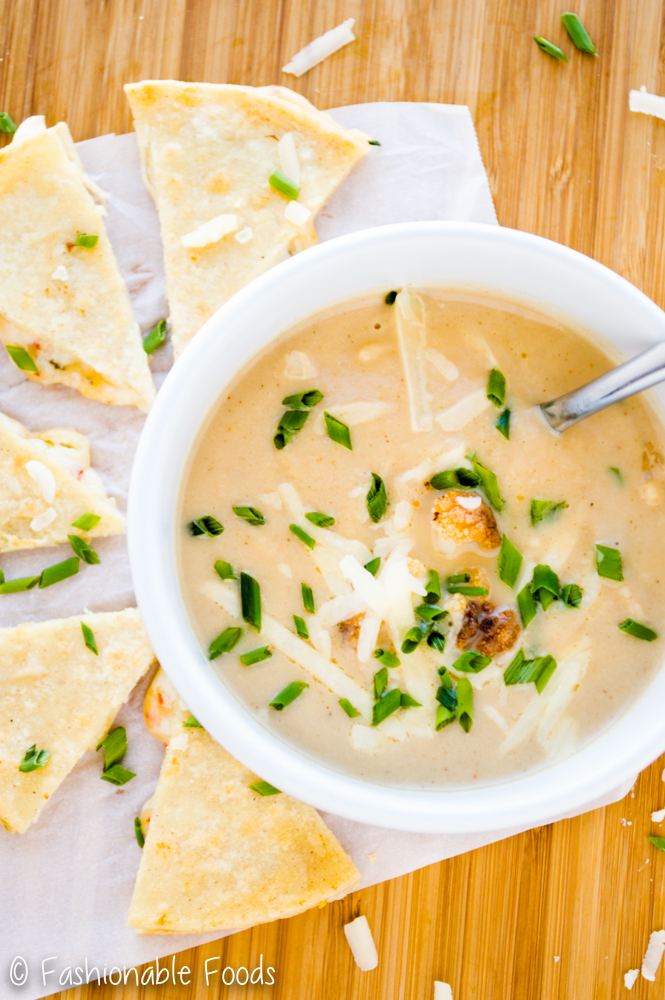 Roasted Cauliflower Soup with Quesadillas
