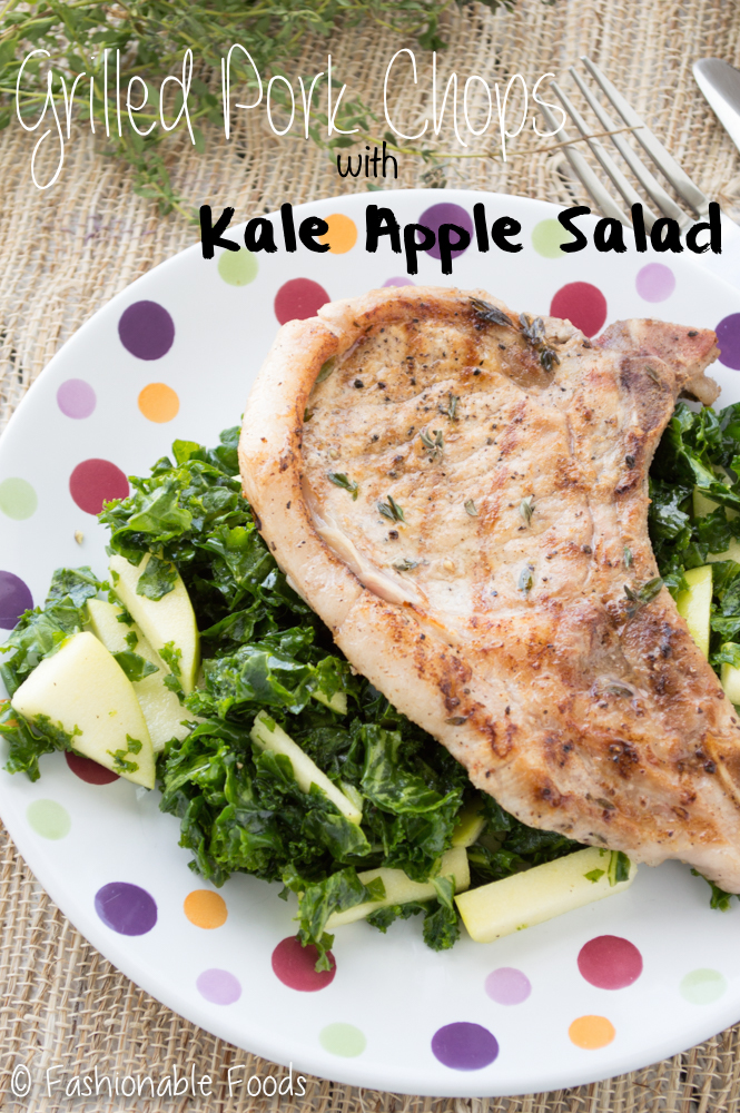 Grilled Pork Chops with Kale Apple Salad
