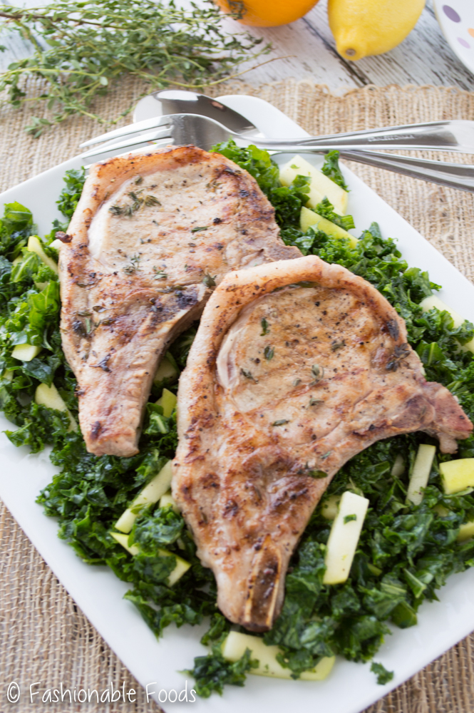 Grilled Pork Chops with Kale and Apple Salad
