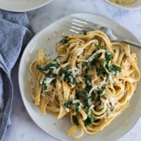 Creamy Fettuccine with Caramelized Onions and Spinach