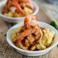 Spicy Shrimp and Goat Cheese Polenta {plus my tips for throwing a viewing party for the Grammy Awards!}
