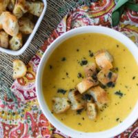 Butternut Squash Leek Soup with Garlic Herb Croutons